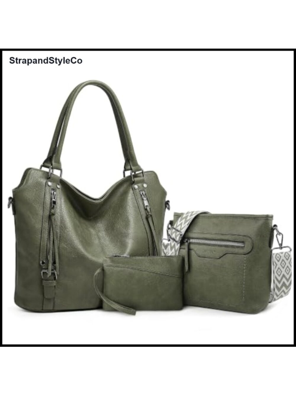 3PC PU Leather Hobo Crossbody Bag & Wallet Set Vegan Leather Women's Purse
